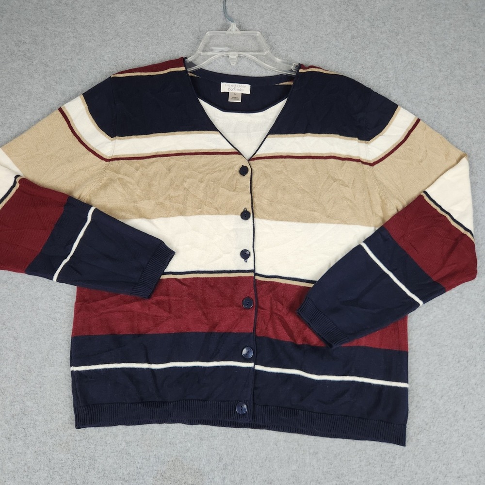 Christopher & Banks Cardigan Womens Medium Multicolor Striped Knit Button Front